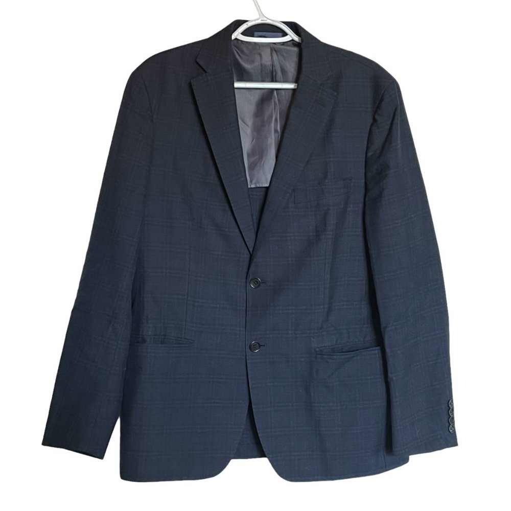 Ryan Seacrest Distinction Navy Tonal Plaid Modern Fit Suit Jacket Size 42R